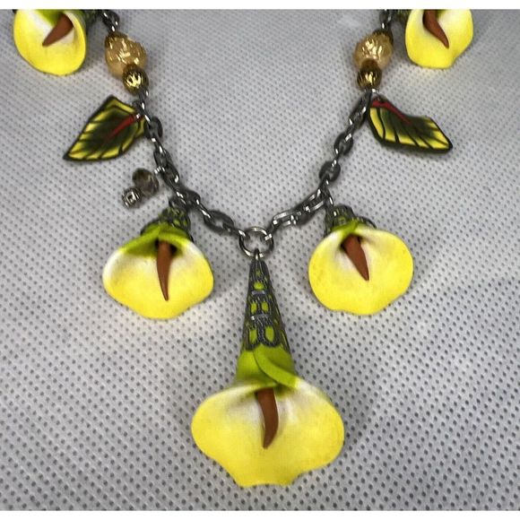 Yellow Calla Lily Flower Necklace Handmade Hand painted 16” - Picture 2 of 7